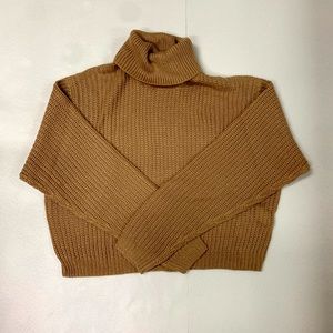 Biscuit Knitted Rib Turtleneck Cropped Jumper